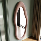 Honyee Full Length Mirror, 63'' X 24'' Wall Mirror, Flannel Wrapped Wooden Frame Full Body Mirror, Irregular Wavy Mirror Hanging
