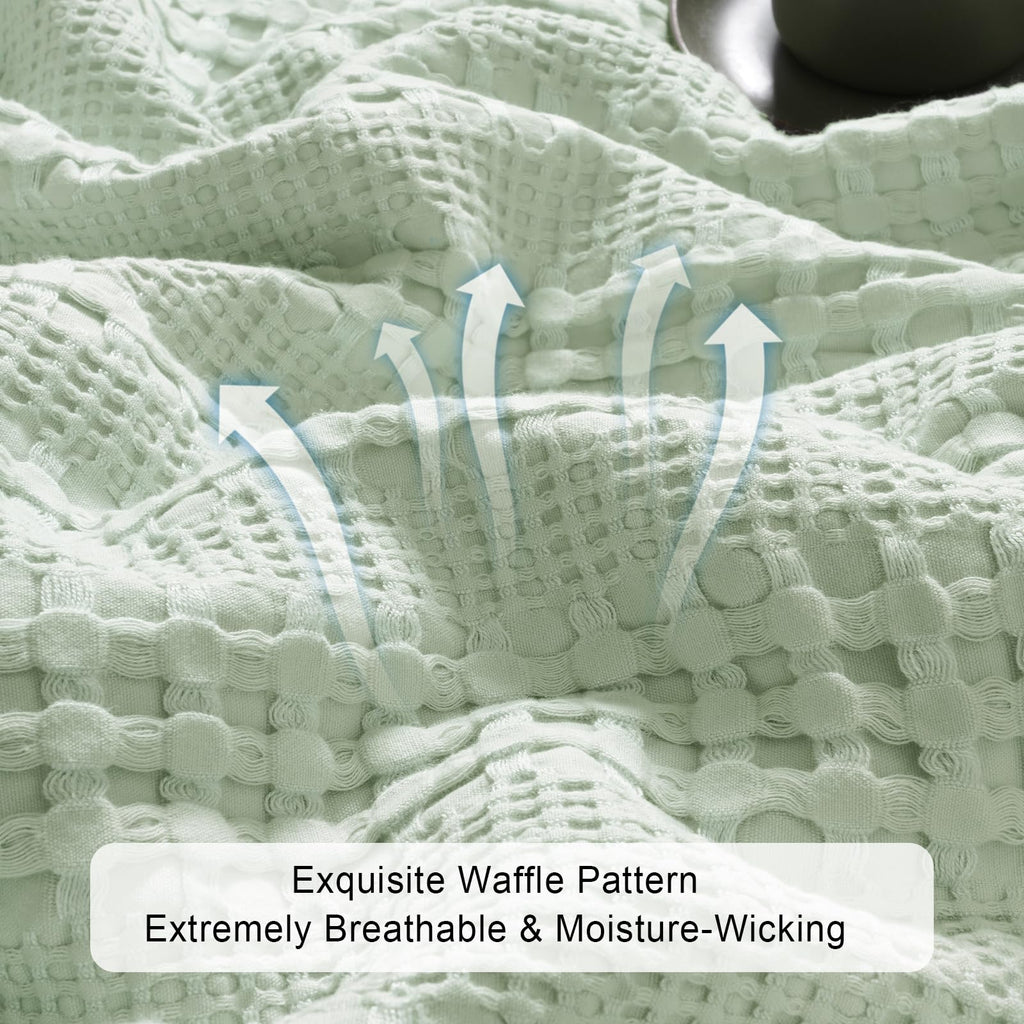 Phf Cooling Waffle Blanket King Size, Lightweight 60% Rayon Derived Bamboo & 40% Cotton Breathable Blanket For Hot Sleepers, Soft And Luxury For Bed Couch And Sofa, 104'X90', Mint