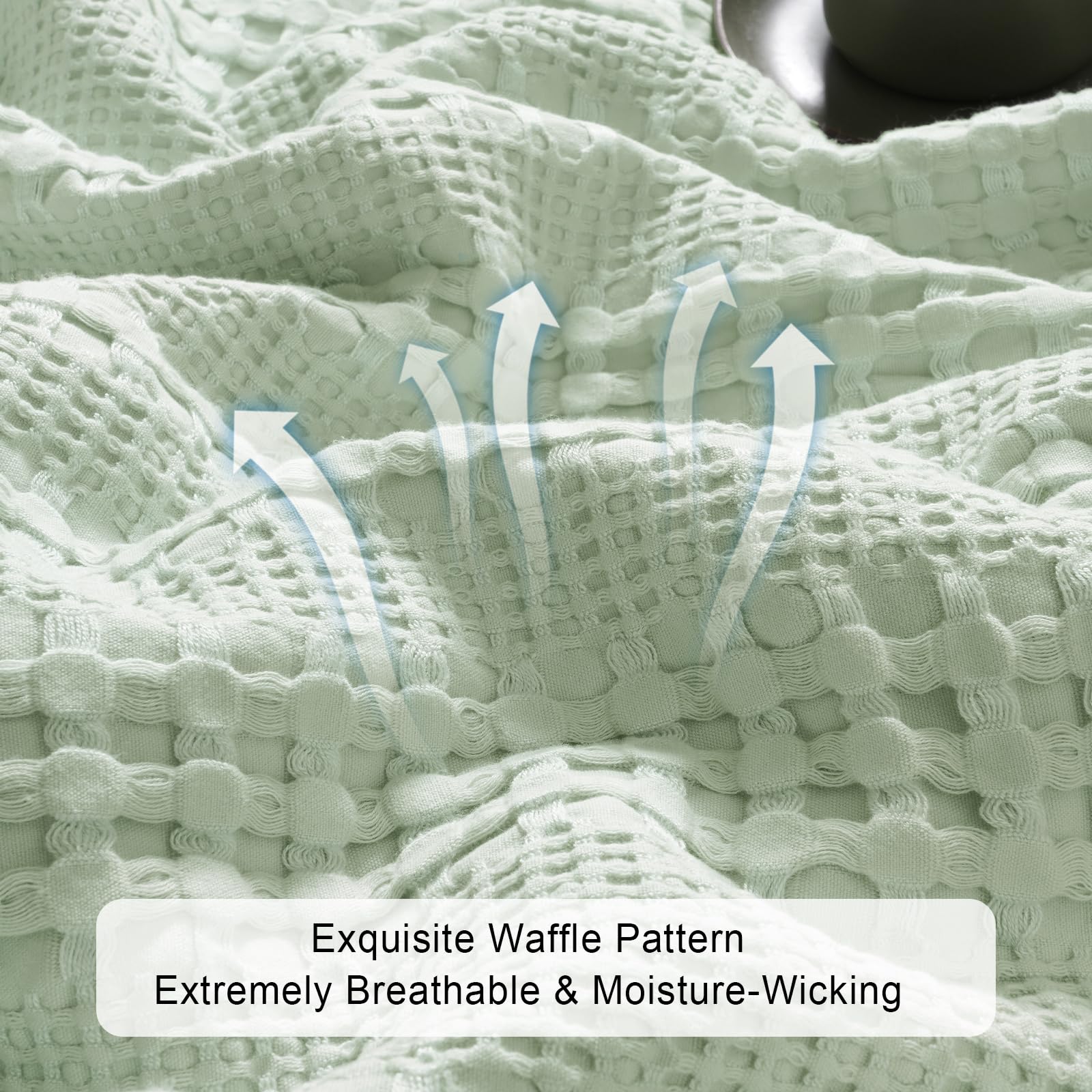 Phf Cooling Waffle Blanket Queen Size, Lightweight 60% Rayon Derived From Bamboo & 40% Cotton Breathable Blanket For Hot Sleepers, Soft And Luxury For Bed Couch And Sofa, 90'X90', Mint