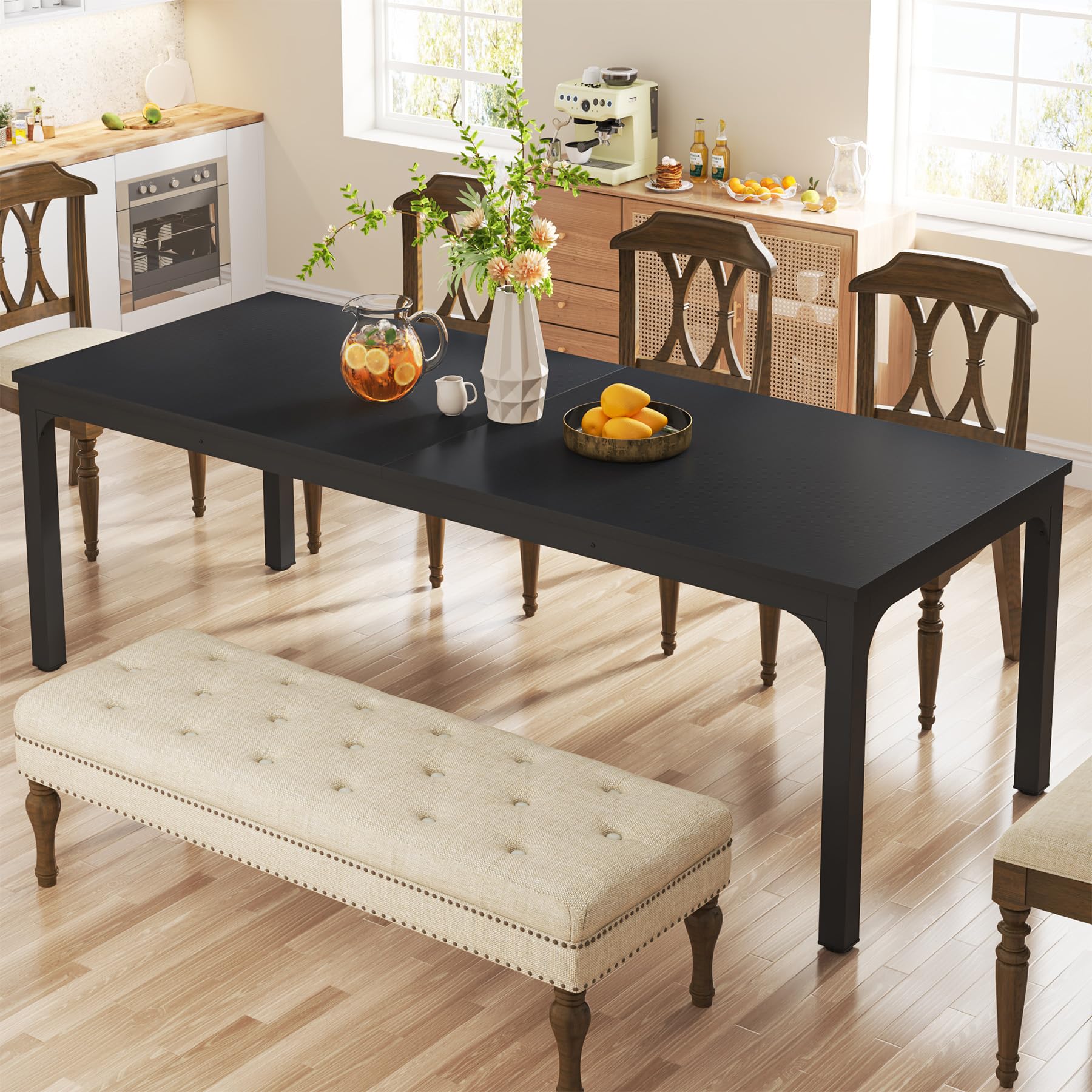 Tribesigns Black Dining Table For 6-8 Person, 78 Inch Large Long Rectangle Kitchen Dinner Table For Dining Room, 78.7 X 27.5 X 2