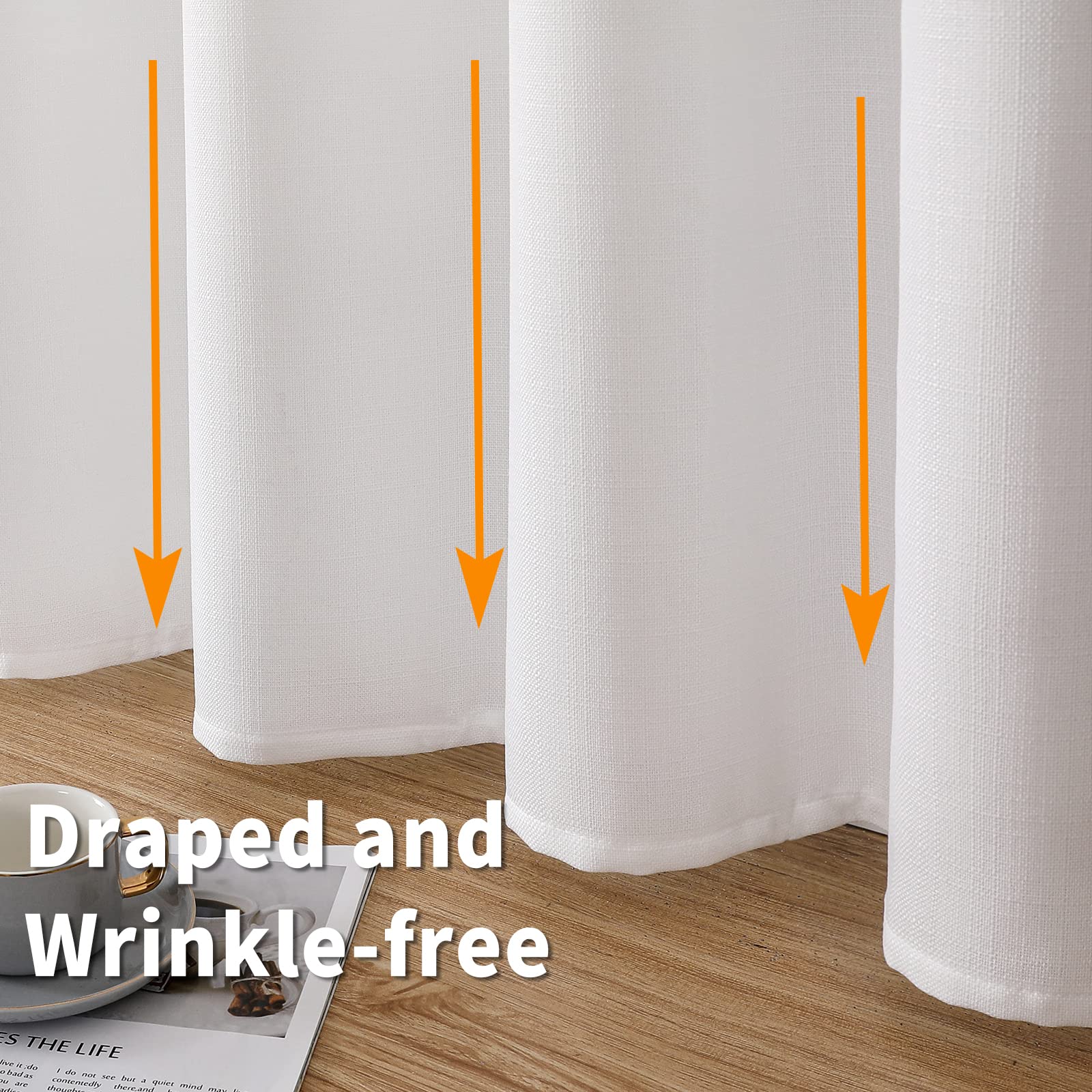 Bgment Natural Faux Linen Curtains For Bedroom, Grommet Thick Linen Semi Sheer Drapes Light Filtering Privacy Window Treatments Curtains For Living Room, Set Of 2 Panels, 52 X 120 Inch, Off White