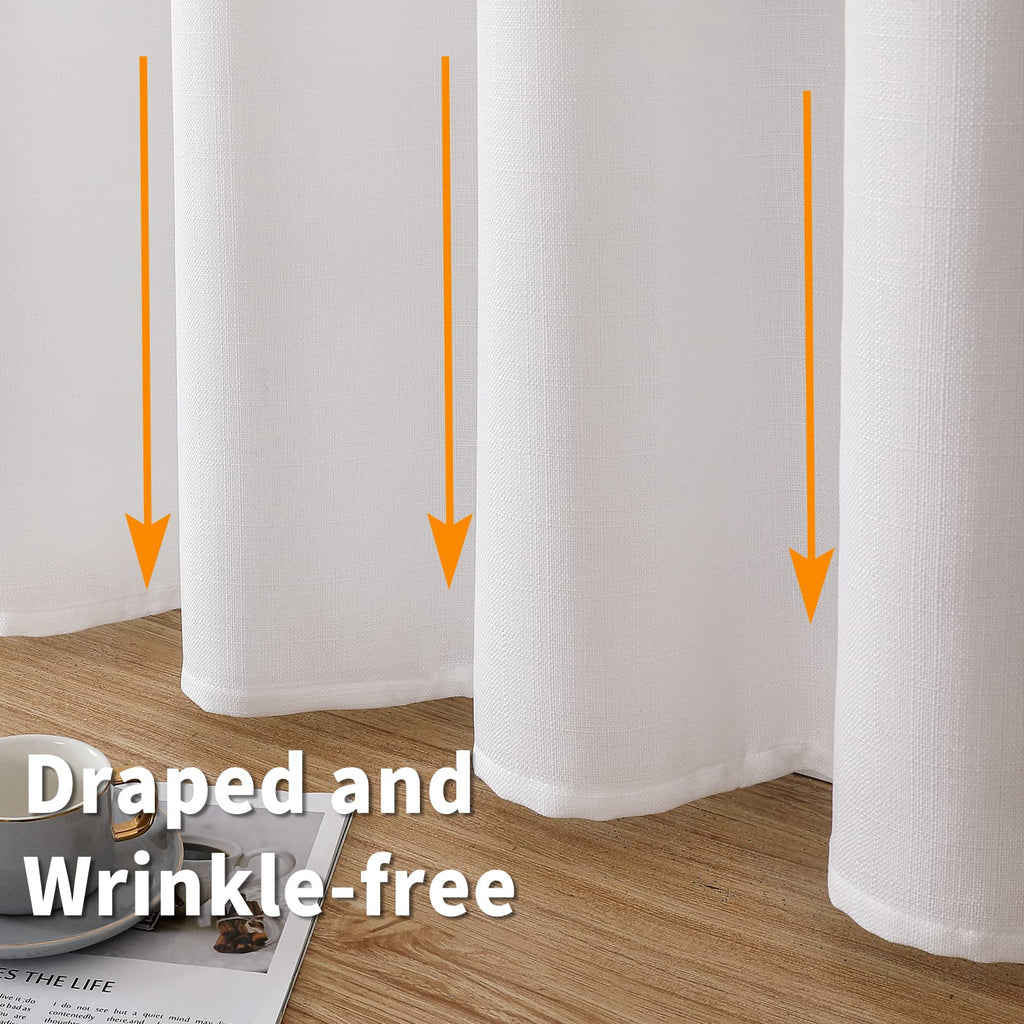 Bgment Natural Faux Linen Curtains For Bedroom, Grommet Thick Linen Semi Sheer Drapes Light Filtering Privacy Window Treatments Curtains For Living Room, Set Of 2 Panels, 52 X 63 Inch, White