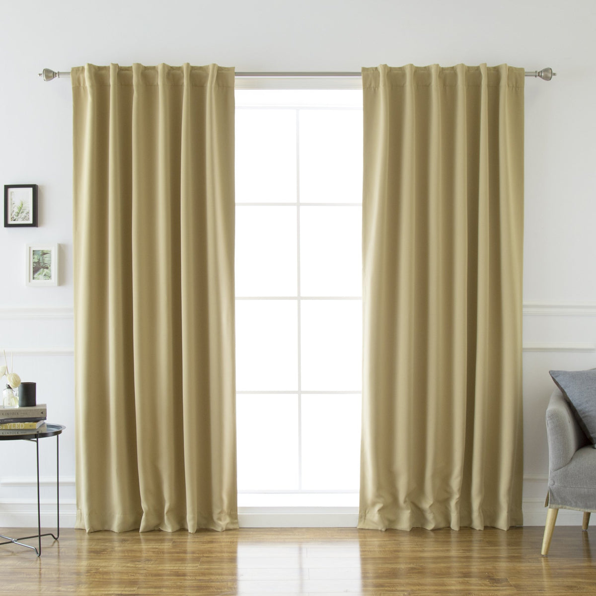 Best Home Fashion Premium Thermal Insulated Blackout Curtains - Back Tab/Rod Pocket - Wheat - 52' W X 72' L - (Set Of 2 Panels