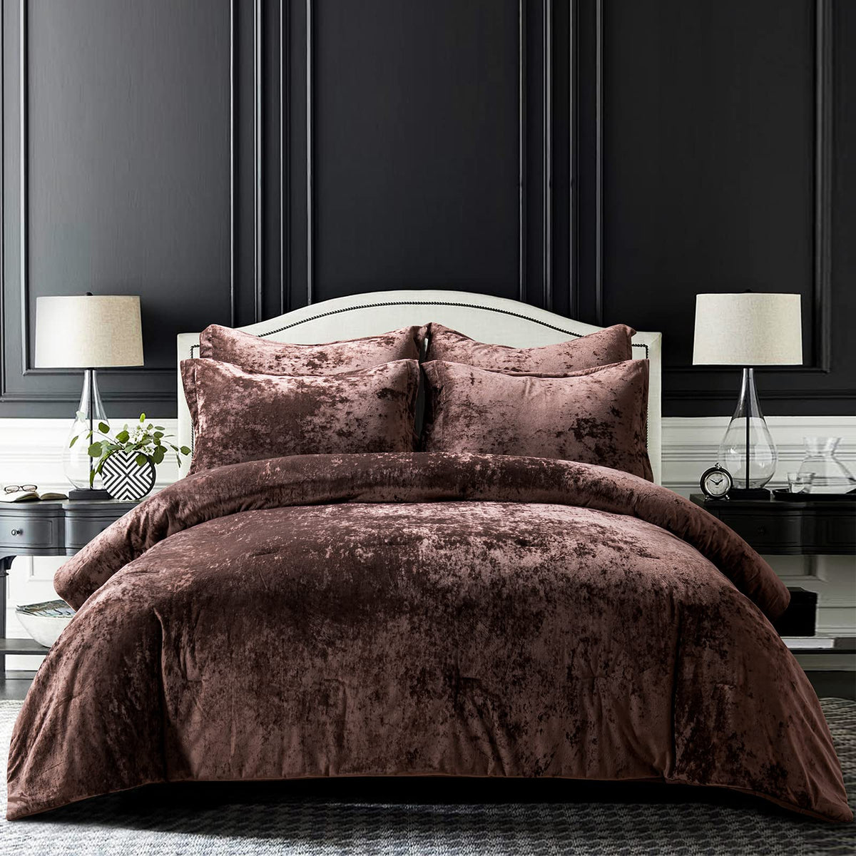 Sunshine Nicole Distressed Velvet Comforter Set, Distressed Velvet Face And Brushed Solid Microfiber Reverse, With Light Weight