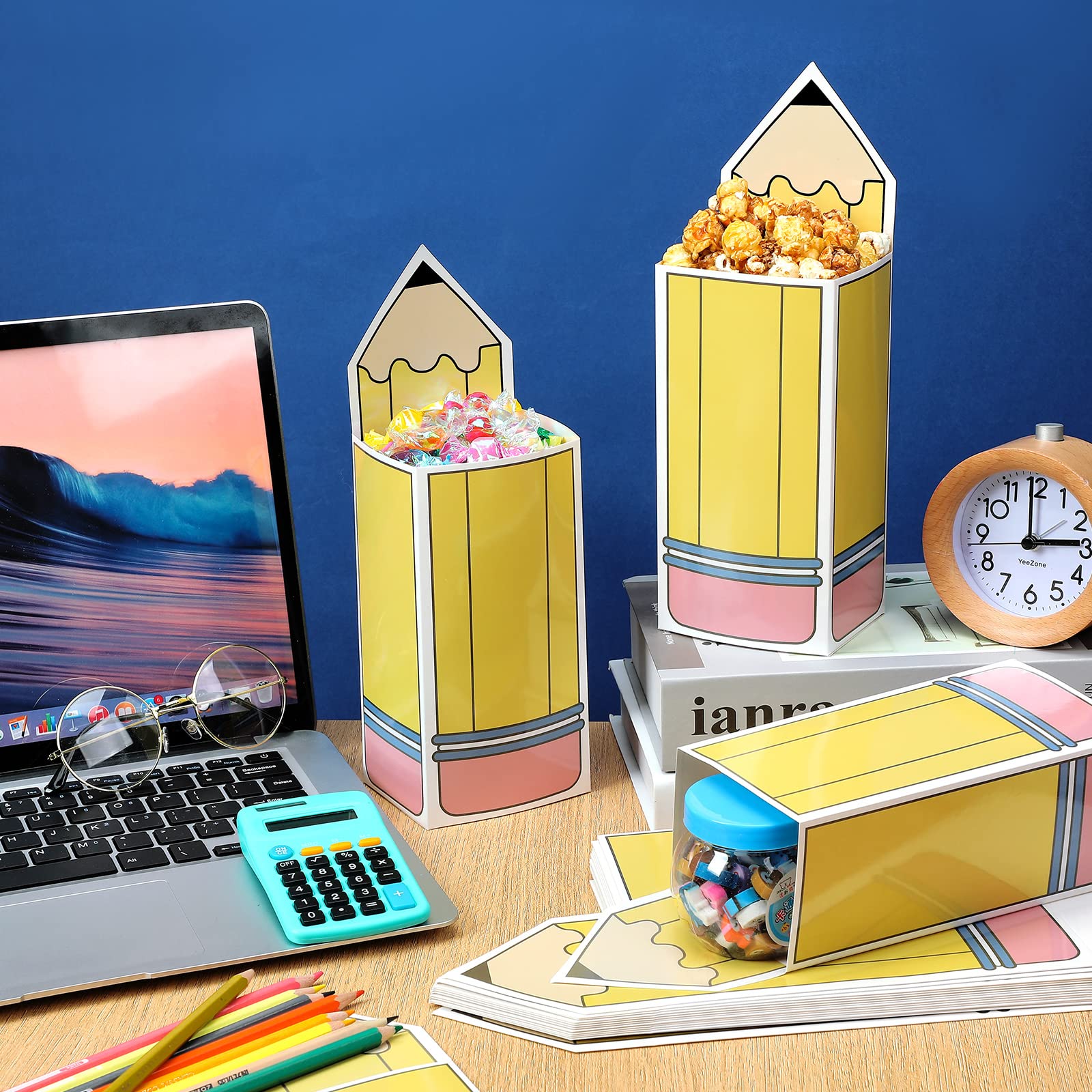 Harloon 24 Pcs Back To School Pencil Candy Boxes Popcorn Holders Teacher Gift Bags Party Favors Welcome Back To School Candy Tre