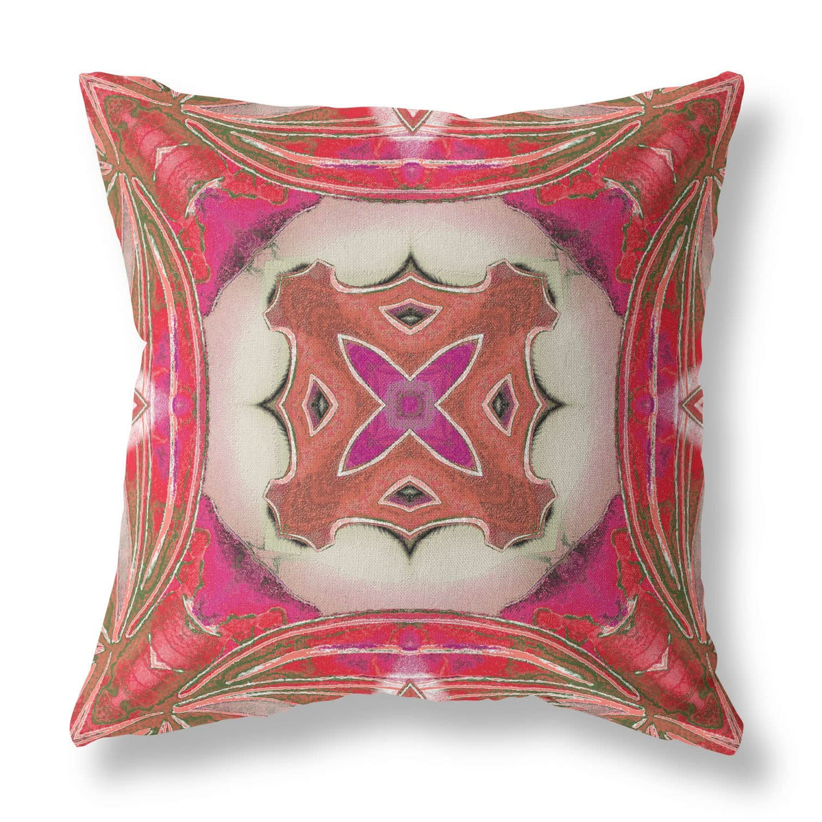 HomeRoots Hot Pink Gray 18â€ Fuchsia Red Geo Tribal Suede Throw Pillow