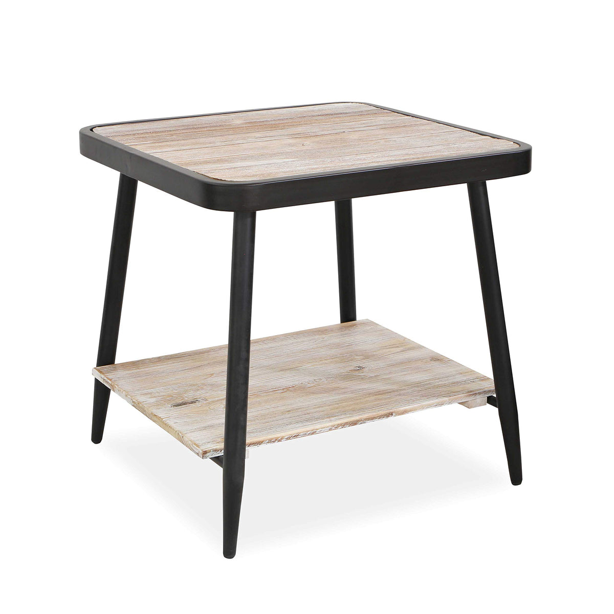 HomeRoots Brown Square Whitewashed Wood Finished Top and Shelf with Dark Gray Finished Steel Frame Side Table