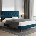 Allewie Full Size Bed Frame Upholstered Platform Bed With Adjustable Headboard, Button Tufted, Wood Slat Support, Easy Assembly, Blue