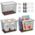 Wall Hanging Baskets 3 Pack, Large Diversified Wire Basket Shelves of Wooden Style, with Wall Mounted Metal Hooks & Traceless St