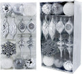 Valery Madelyn Christmas Ball Ornaments, 50ct White and Silver Shatterproof Christmas Tree Decorations Set, Elegant Hanging Orna