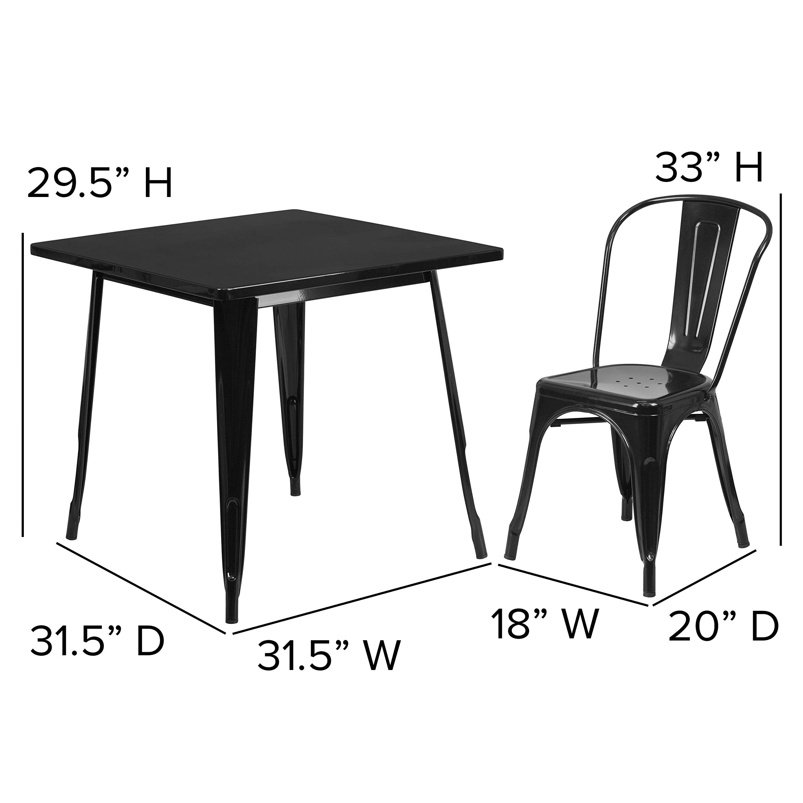 Flash Furniture 5-Piece Commercial 31.5' Square Metal Dining Table And Chairs Set, Indoor/Outdoor Dining Set With Table And 4 Stackable Chairs, Black
