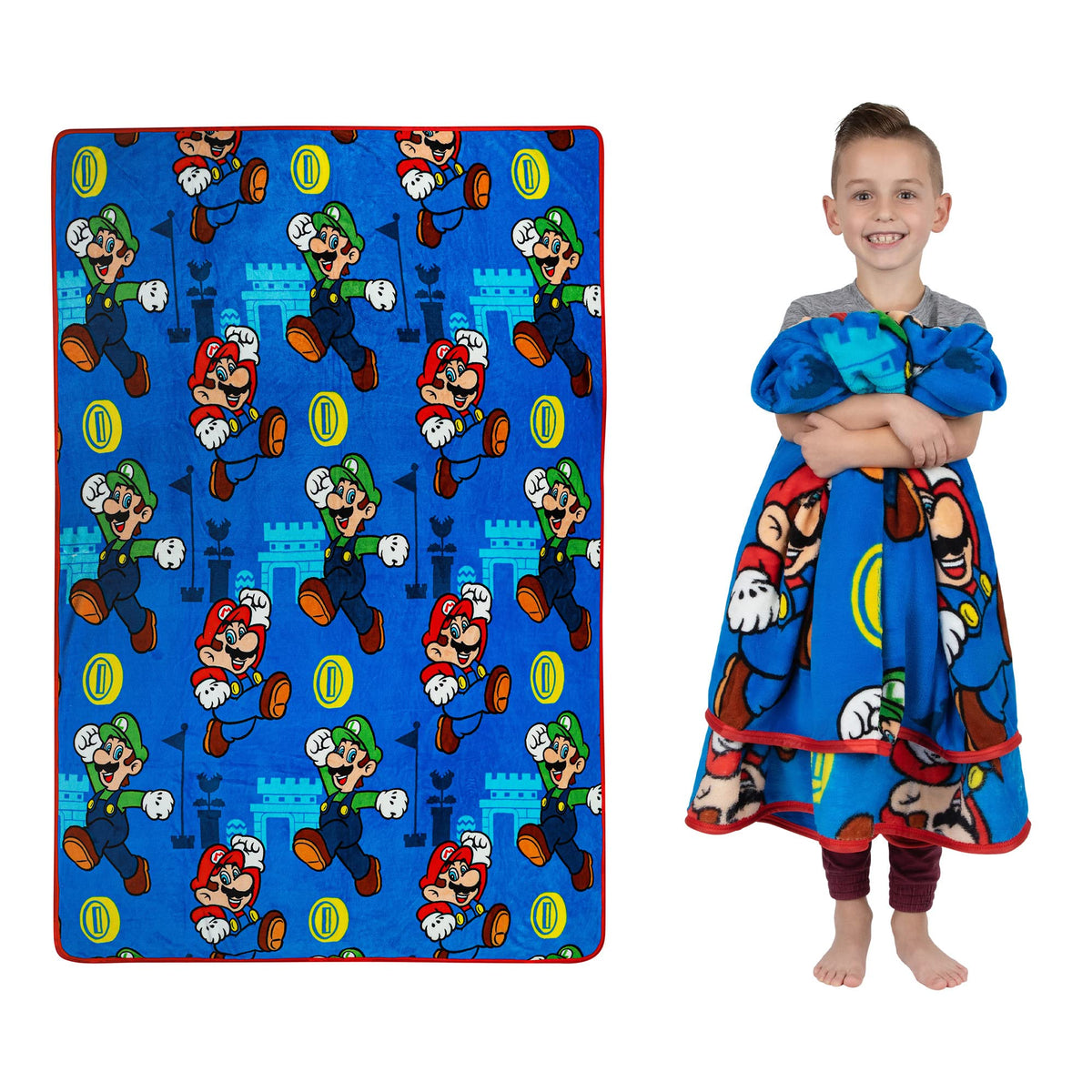 Franco Kids Bedding Super Soft Plush Throw Blanket, 62' X 90', Super Mario,Ab0518