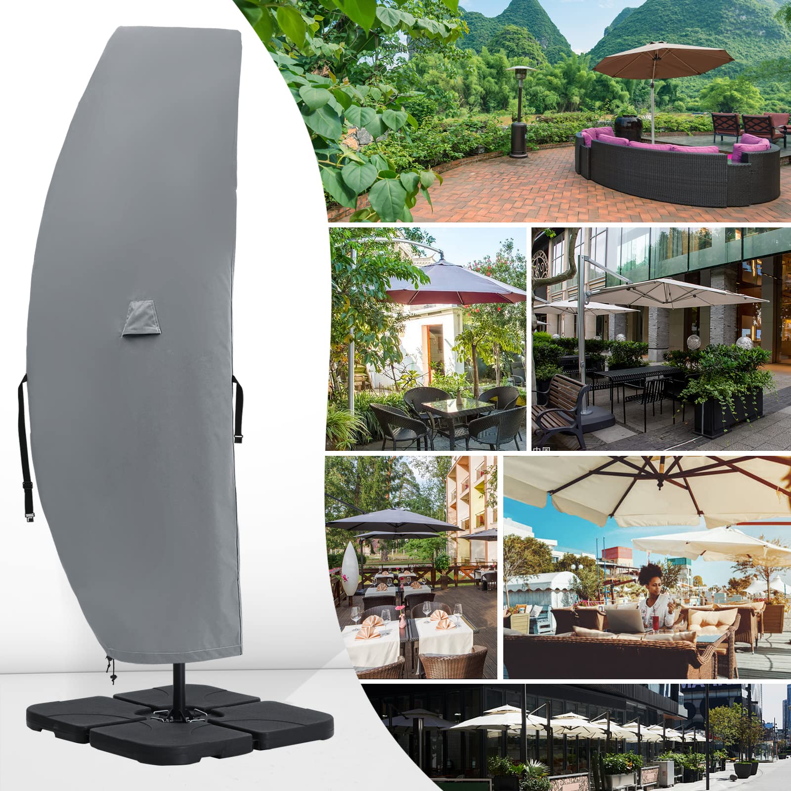 Cooshade 600D Patio Umbrella Parasol Cover Waterproof Outdoor Anti-Uv Protective Cover With Zipper Fits Cantilever Offset Umbrel