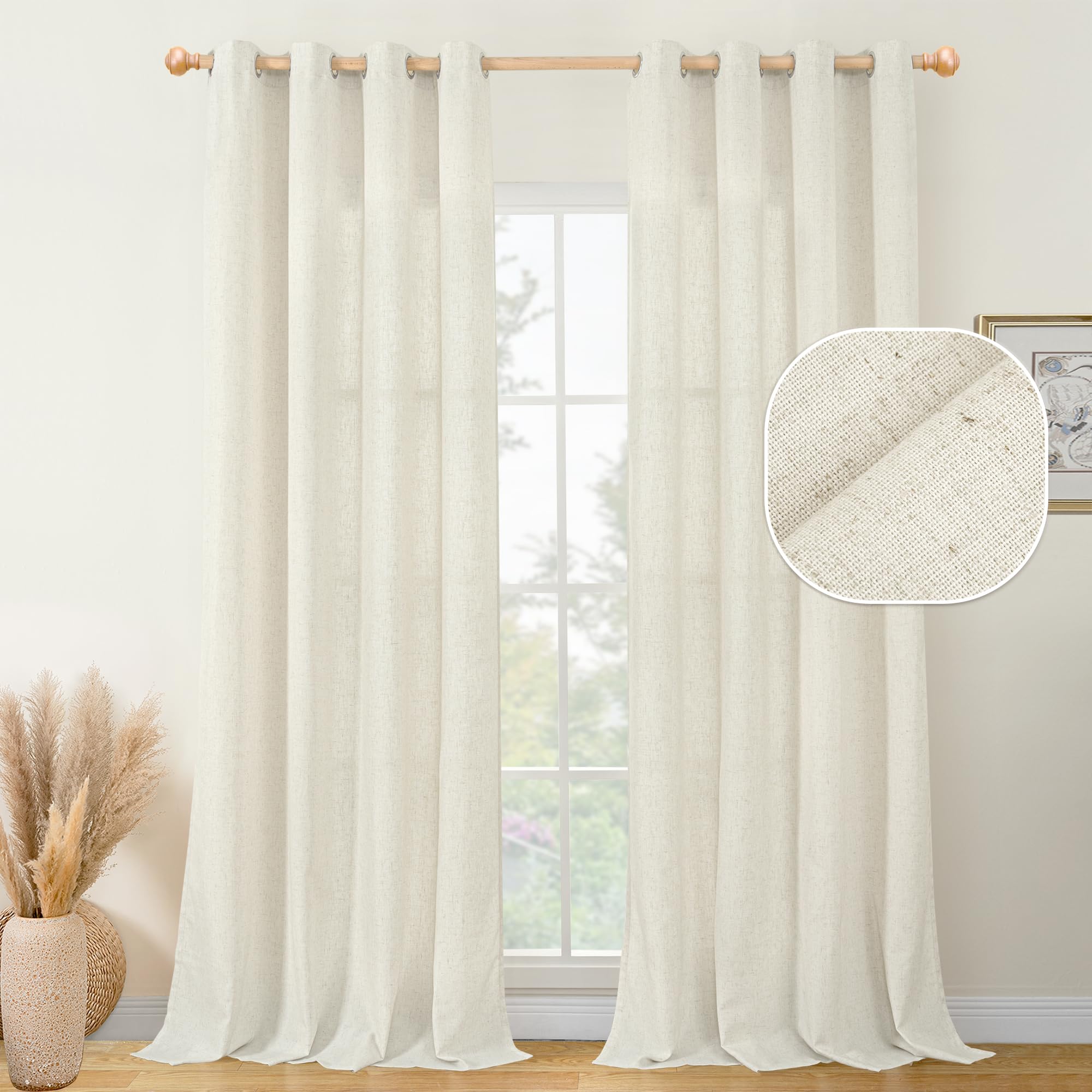 YoungsTex Linen Curtains 108 Inches Length Grommet Light Filtering Living Room Drapes Linen Rustic Privacy for Bedroom Dining Ho