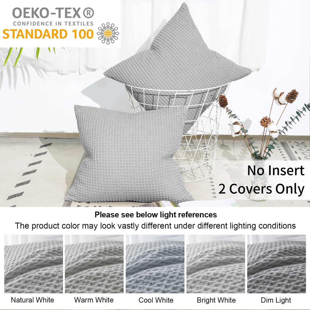 Phf 100% Cotton Waffle Weave Throw Pillow Cover, 24' X 24', No Insert, 2 Pack Square Pillowcases Shell, Elegant Home Decorative Throw Pillow Covers For Bed Couch Sofa, Light Grey