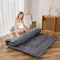 MAXYOYO Black Leaf Printed Japanese Futon Floor Mattress, Thicken Sleeping Pad Floor Bed Roll Up Camping Guest Mattress Folding 
