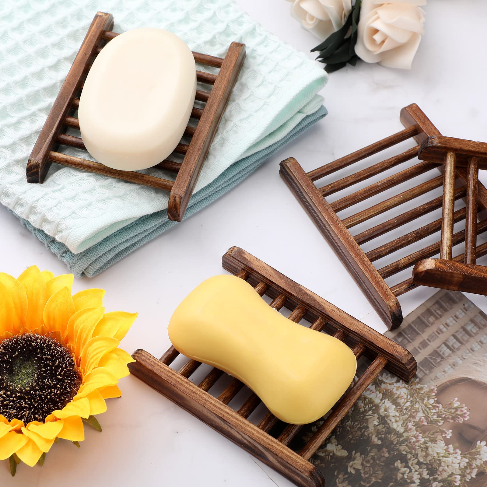 50 Pack Soap Saver Bamboo Wood Soap Dish Tray Wooden Hand Craft Soap Case For Shower Rectangular Bathtub Shower Dish Accessories