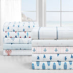 Nautica - Full Size Sheet Sets, Cotton Percale Bedding, Crisp & Cool, Coastal Home Decor (Costazul Blue/Red, Full)