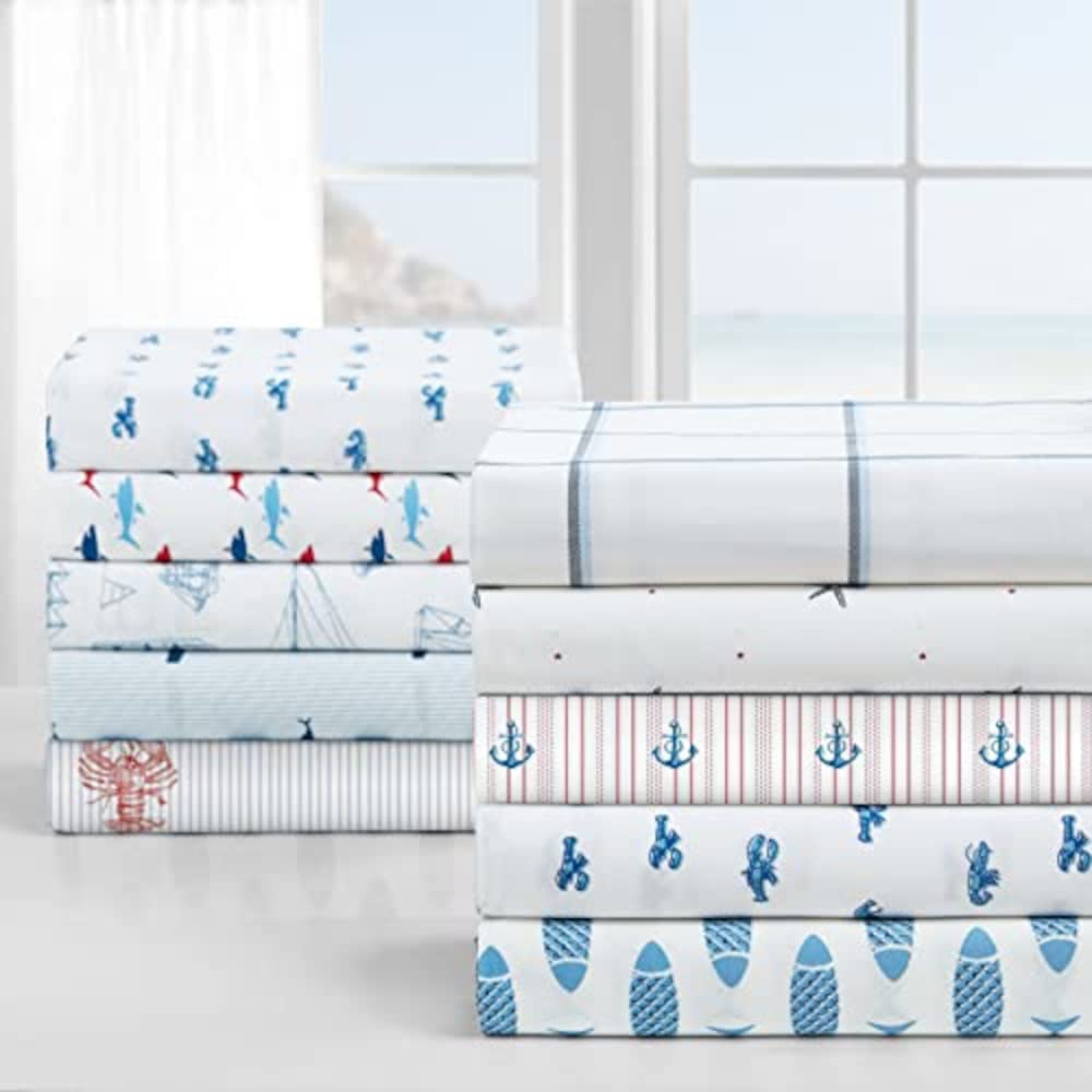 Nautica - Full Size Sheet Sets, Cotton Percale Bedding, Crisp & Cool, Coastal Home Decor (Costazul Blue/Red, Full)