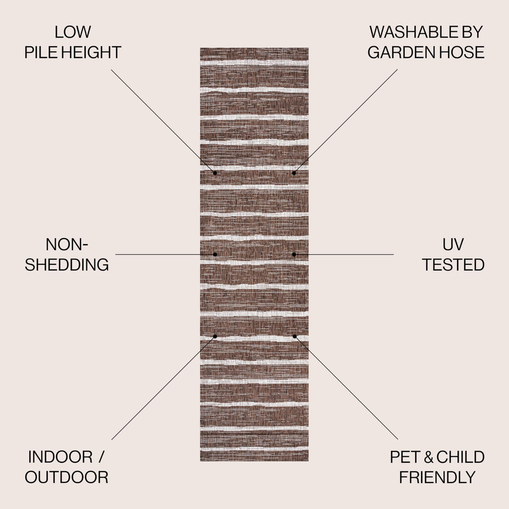 Jonathan Y Smb125B-210 Colonia Berber Stripe Indoor Outdoor Area Rug Bohemian Contemporary Easy Cleaning Bedroom Kitchen Backyard Patio Non Shedding, 2 X 10, Brown/Beige