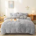 Fluffy Gray Comforters Cover Twin Size - Ultra Soft Plush Gray Bedding Sets 2 Pieces (1 Faux Fur Comforter Cover + 1 Fuzzy Pillo
