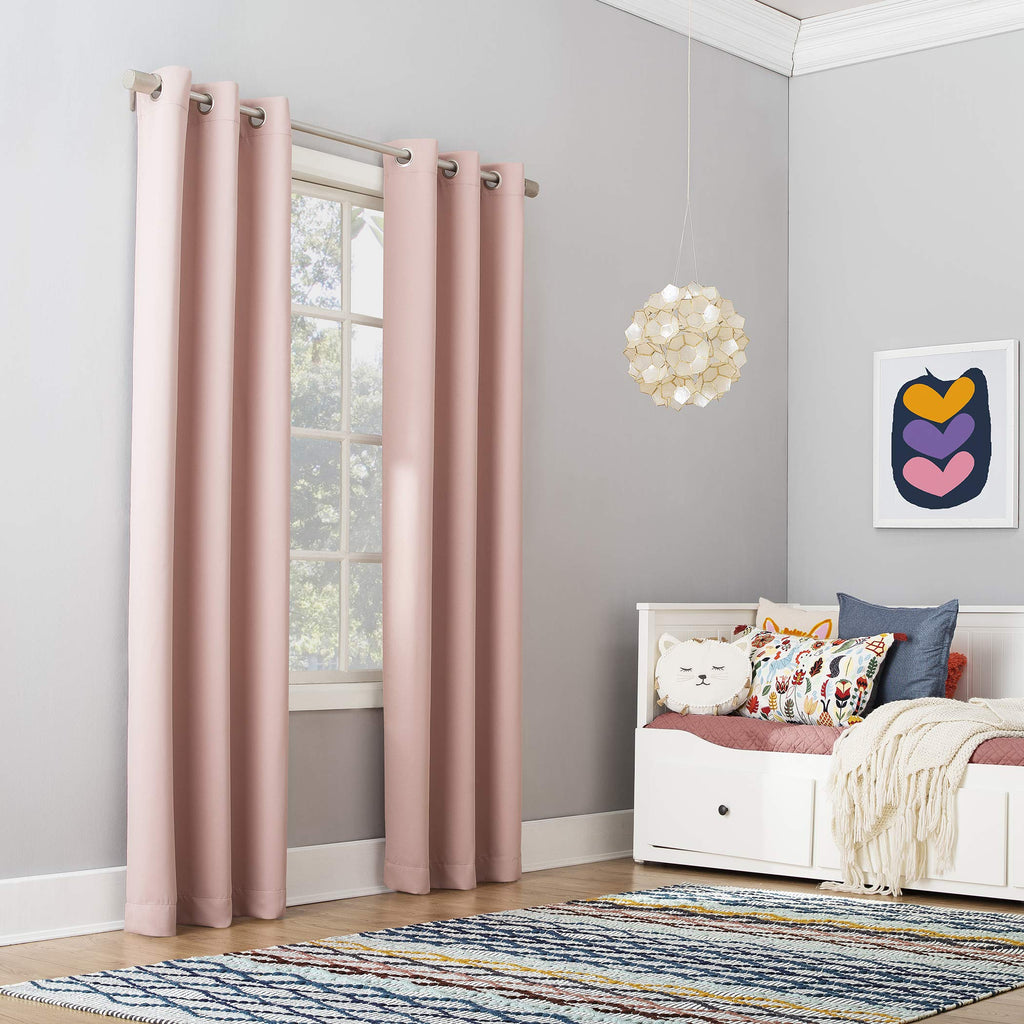Sun Zero - 55407 Riley Kids Bedroom Blackout Grommet Curtain Panel, 40' X 84', Blush