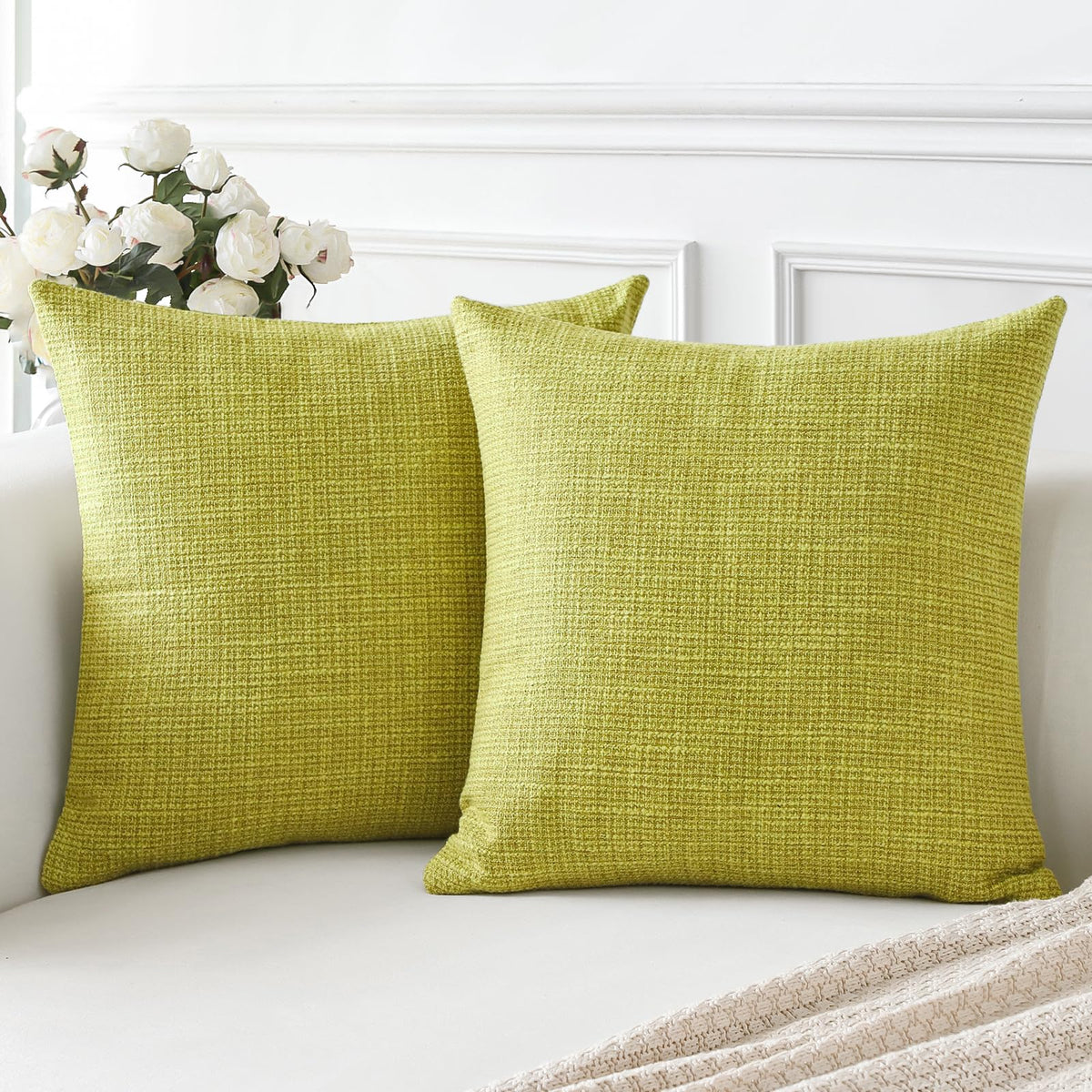 Otostar Linen Throw Pillow Covers Set Of 2 Decorative Square Pillowcases Cushion Covers 18X18 Inch For Home Decor Sofa Bedroom Car 45 X 45 Cm Sage Green