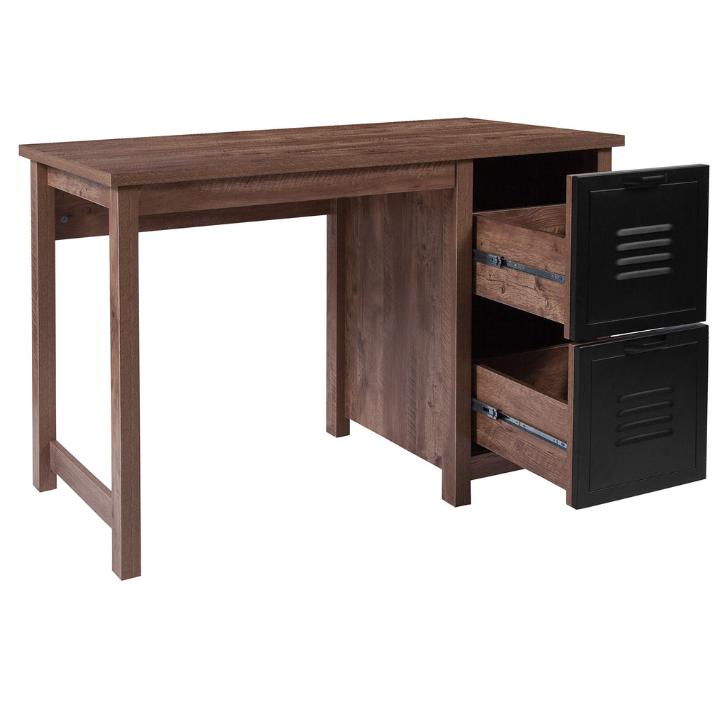 Flash Furniture New Lancaster Collection Crosscut Oak Wood Grain Finish Computer Desk With Metal Drawers
