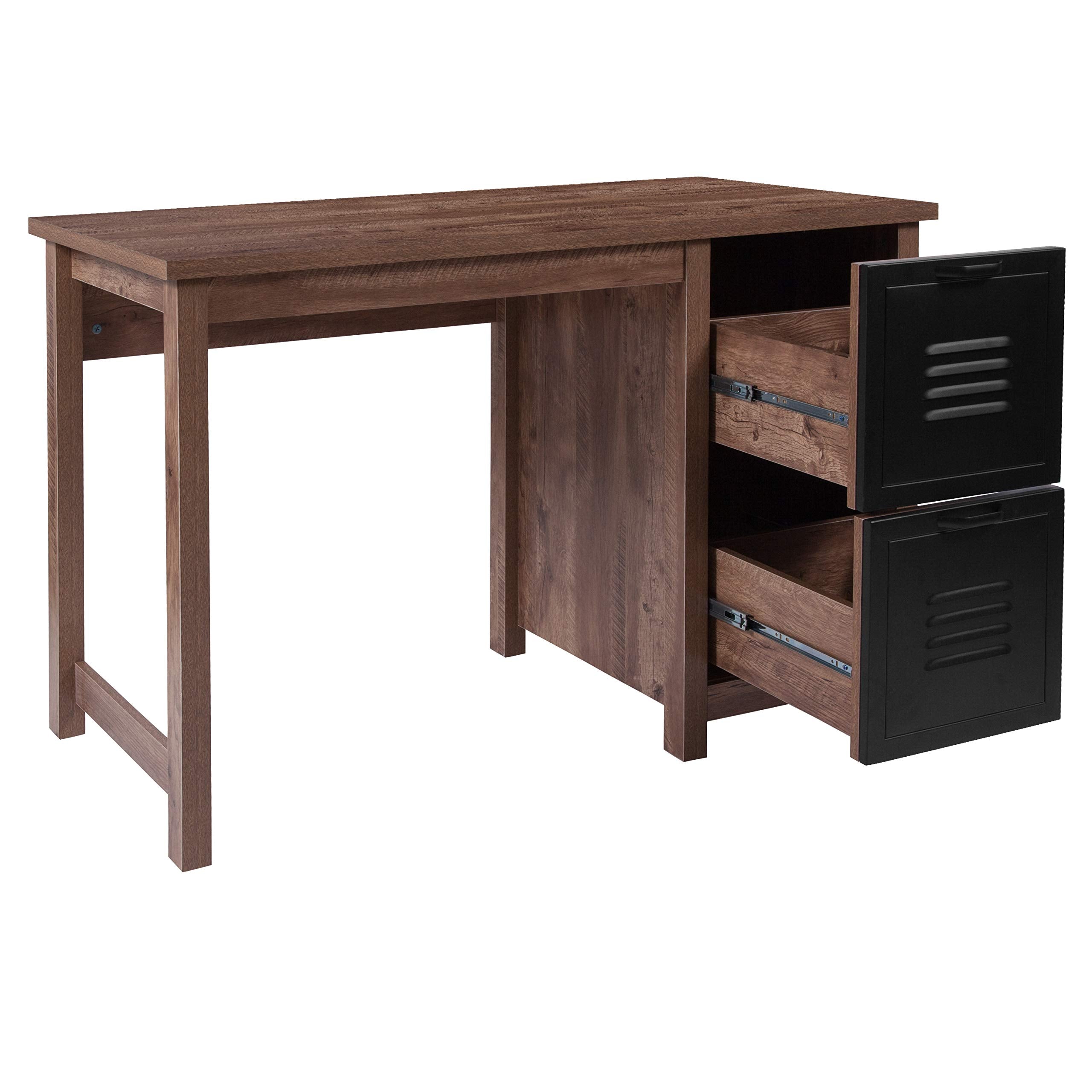 Flash Furniture New Lancaster Collection Crosscut Oak Wood Grain Finish Computer Desk With Metal Drawers
