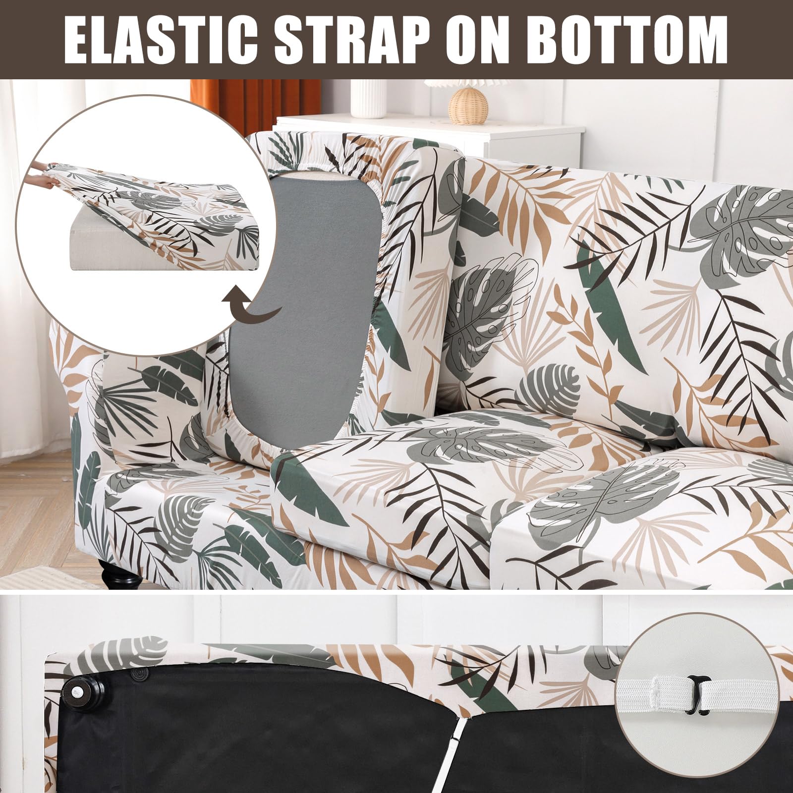 Searchi Stretch Sofa Cover Printed Couch Cover, Floral Pattern 3 Pieces Loveseat Slipcover With 2 Separate Cushion Cover, Washable Furniture Protector For Living Room(Loveseat, Botanical Palm)