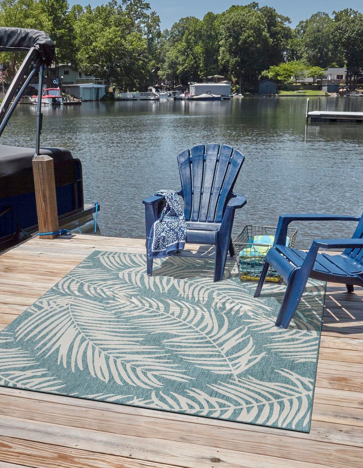 Unique Loom Outdoor Botanical Collection Area Rug - Palm (13 Square Light Aqua/Ivory)