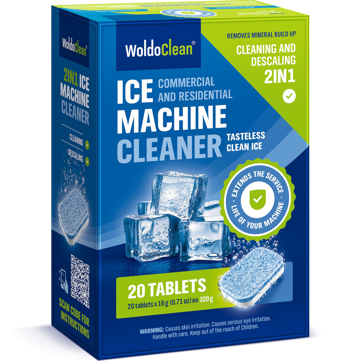 WoldoClean 2in1 XL Ice Machine Cleaner Descaler 16g  20 Tablets for Maker
