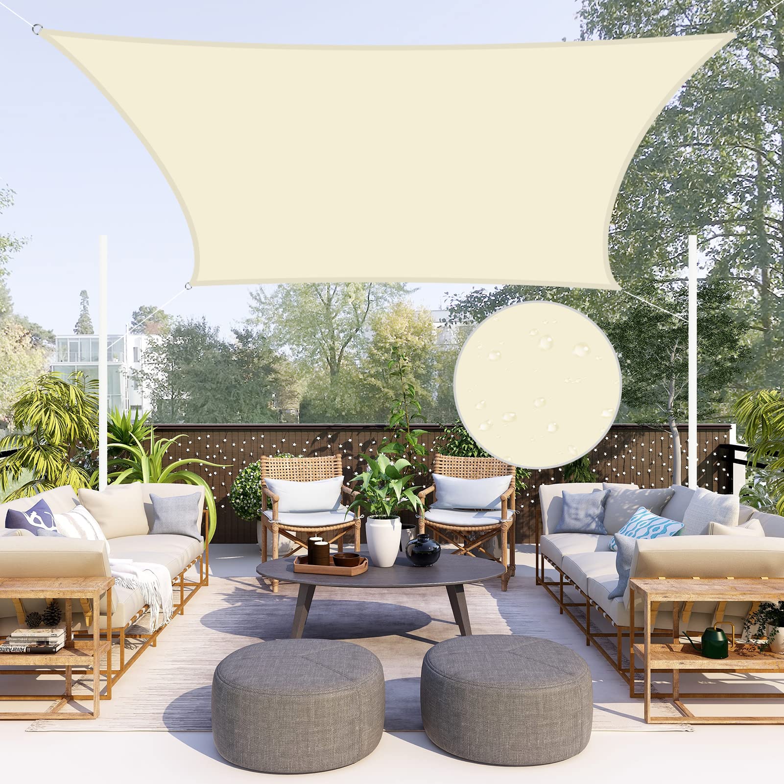 Neween Waterproof Sun Shade Sail Rectangle Uv Block Canopy For Outdoor Patio And Garden, Yard Activities (6'X10', Beige)