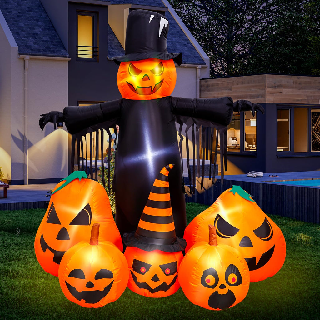 Max Fun 7Ft Halloween Inflatables Pumpkin Decorations With Led Build-In Halloween Yard Decoration Blow Up Inflatables For Outdoo