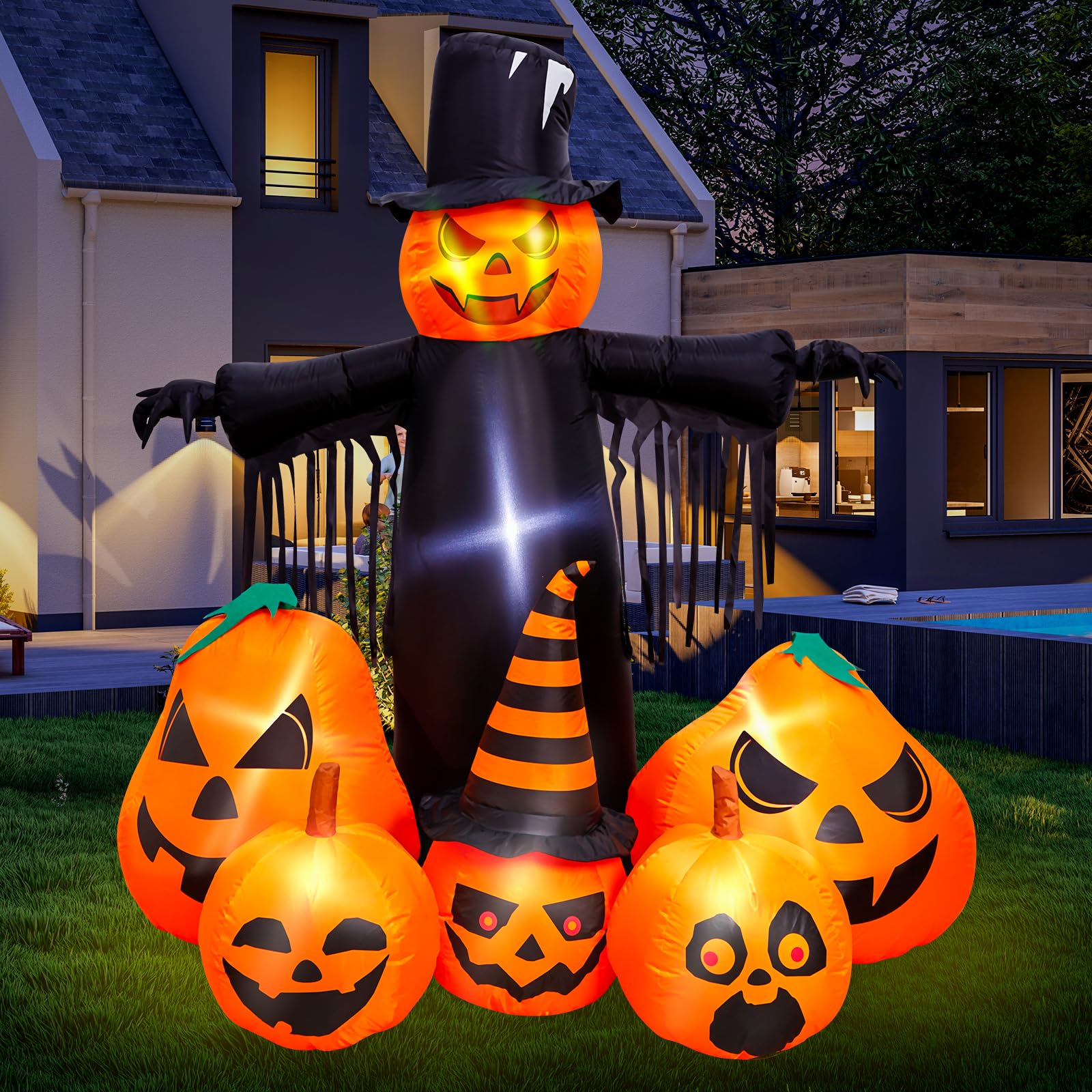 Max Fun 7Ft Halloween Inflatables Pumpkin Decorations With Led Build-In Halloween Yard Decoration Blow Up Inflatables For Outdoo