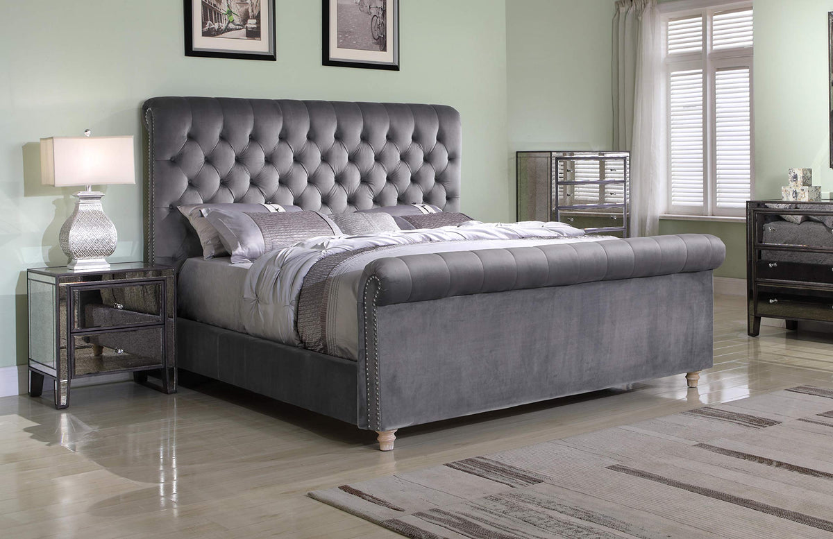 Best Master Furniture Jean-Carrie Upholstered Sleigh Bed Queen Grey