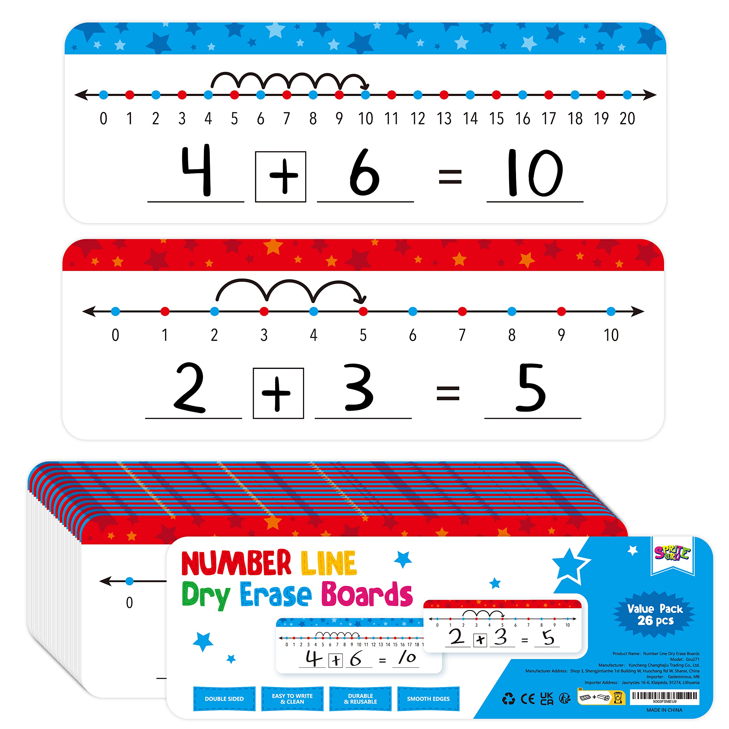 26 Packs Number Line Dry Erase Boards Cards, Double Sided Writable And Erasable Board-0-10 On One Side & 0-20 On Other Side Math