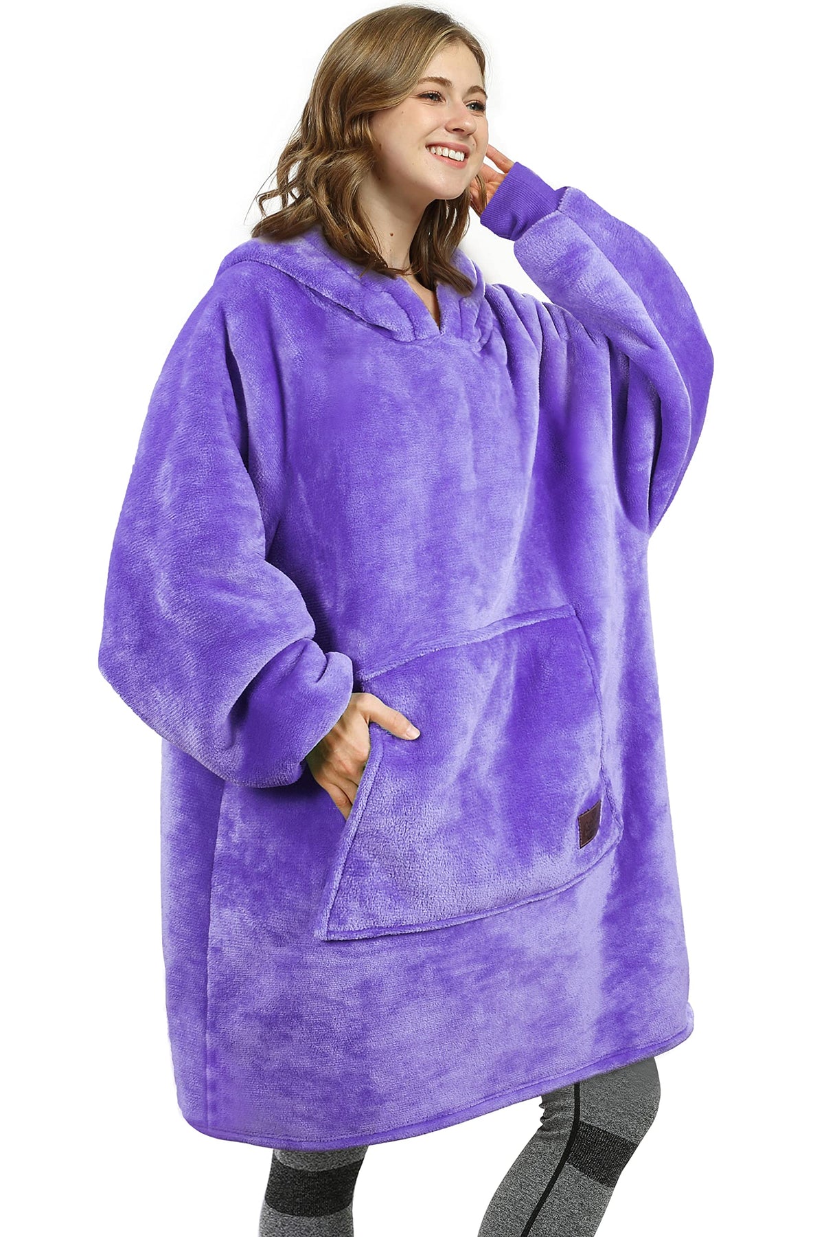 Catalonia Purple Wearable Blanket Hoodie Sweatshirt, Oversized Wearable Sherpa Lounging Pullover For Adults Men Women Teenagers