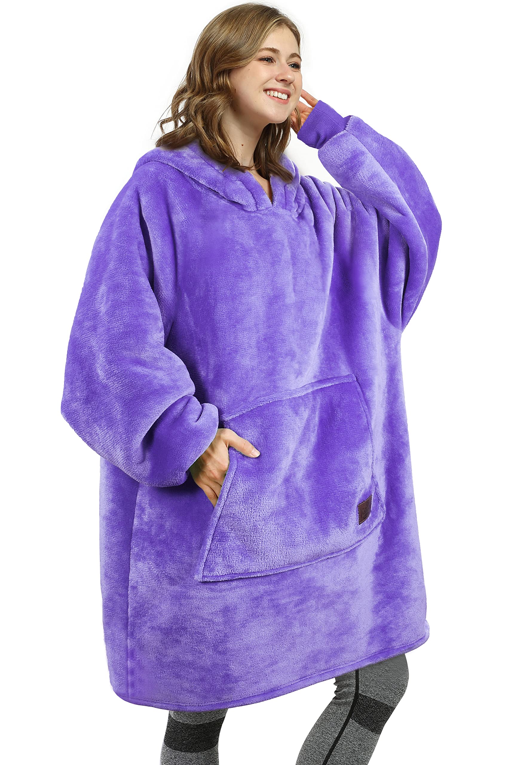 Catalonia Purple Wearable Blanket Hoodie Sweatshirt, Oversized Wearable Sherpa Lounging Pullover For Adults Men Women Teenagers