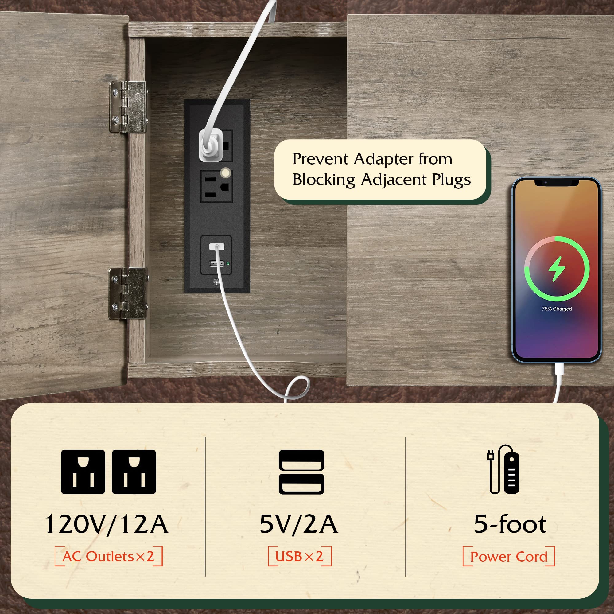 Wlive Narrow Side Table With 2 Usb Ports And 2 Outlets, Flip Top End Table With Drawer And Storage Shelves, End Stand With Charging Station For Living Room, Bedroom, Small Spaces, Greige