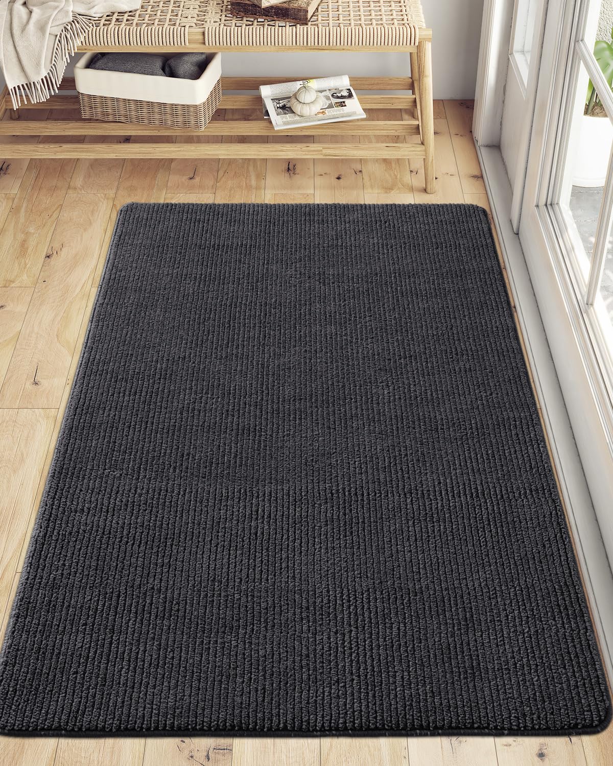 Dexi Door Mat Entryway Doormat Front Entrance Non-Slip Low Profile Washable For Inside Entry 31.5'X47',Charcoal