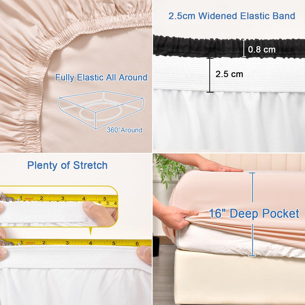 Phf 100% Rayon Derived From Bamboo Cooling Fitted Sheet Queen For Hot Sleeper,16'' Deep Pocket,2.5Cm Wider Strong Elastic Easy F
