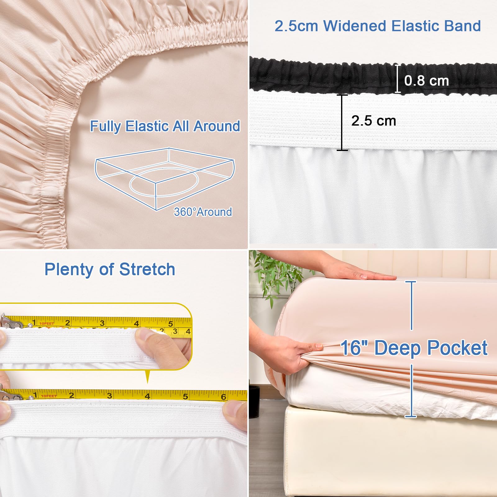 Phf 100% Rayon Derived From Bamboo Cooling Fitted Sheet Queen For Hot Sleeper,16'' Deep Pocket,2.5Cm Wider Strong Elastic Easy F