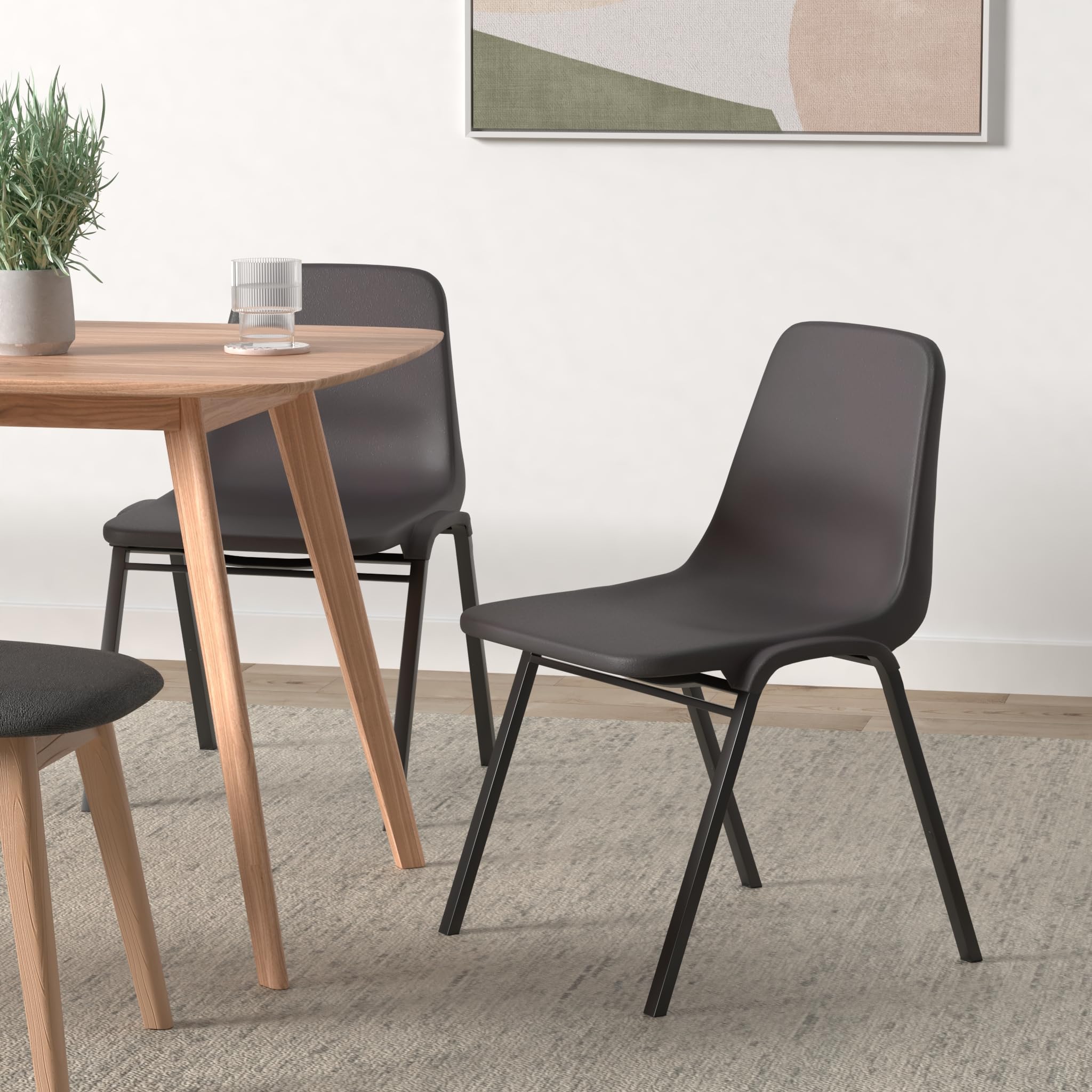 Black Polypropylene Seat - Black Polypropylene Back - Black, Powder Coated Metal Frame - Arched Base - 19.3" Width X 19.3" Depth X 31" Height - 4 / Ca-85567-Furniture