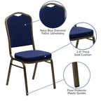 Flash Furniture Hercules Series Crown Back Stacking Banquet Chair In Navy Blue Dot Patterned Fabric - Gold Vein Frame