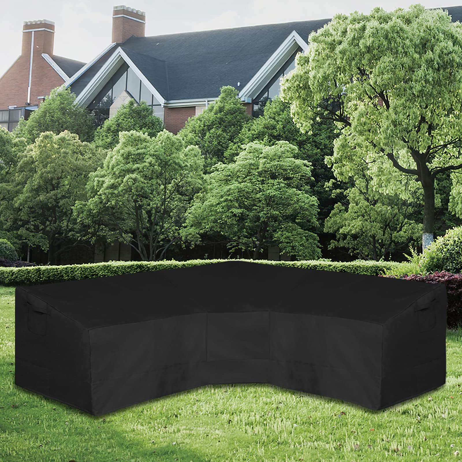 Easy-Going Patio V-Shaped Sectional Sofa Cover, Waterproof Outdoor Sectional Cover,Heavy Duty Garden Furniture Cover With Air Vent 89' L (On Each Side) X 33.5' D X 31' H, Black