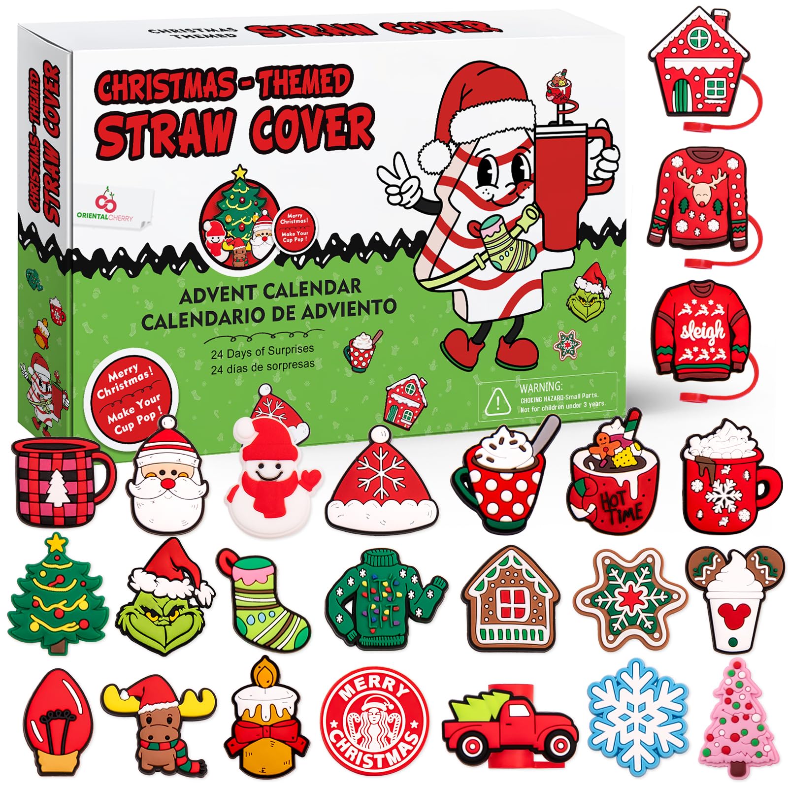 Advent Calendar 2024 - Christmas Countdown Calendars 24 Days of Surprises with 10mm Straw Toppers - Straw Cover Caps Funny Gifts