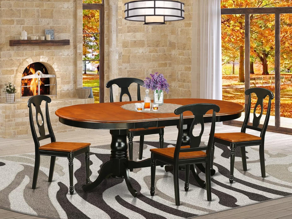 East West Furniture PLKE5-BCH-W 5 Piece Kitchen Table & Chairs Set Includes an Oval Dining Room Table with Butterfly Leaf and 4 Solid Wood Seat Chairs, 42x78 Inch, Black & Cherry