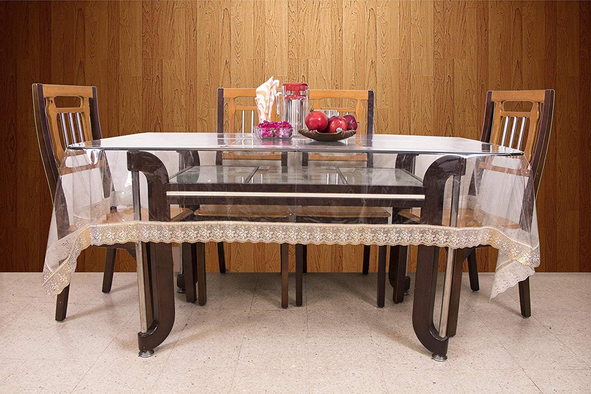 Kuber Industries.20 Mm Dining Table Cover Transparent 4 Seater 45X70 Inches (Golden Lace) Dtc0027