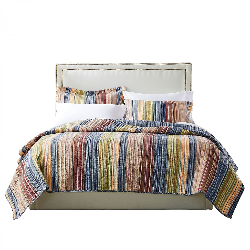 Greenland Home Katy 100% Cotton Reversible Stripe Quilt Set - 3 Piece King/Cal King Bedding